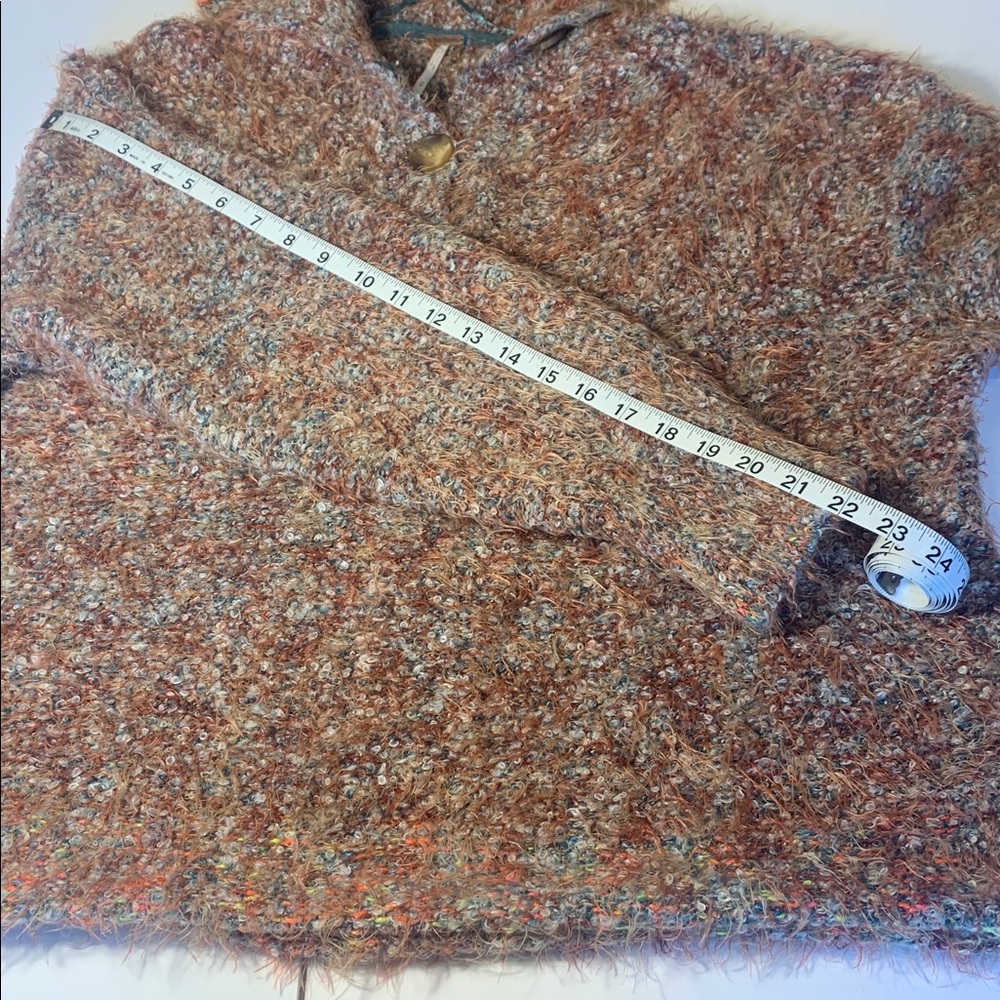 Free People Stellar Knit Pullover Sweater‎ EUC Med Blue Green Brown Eyelash Knit - Picture 8 of 16
